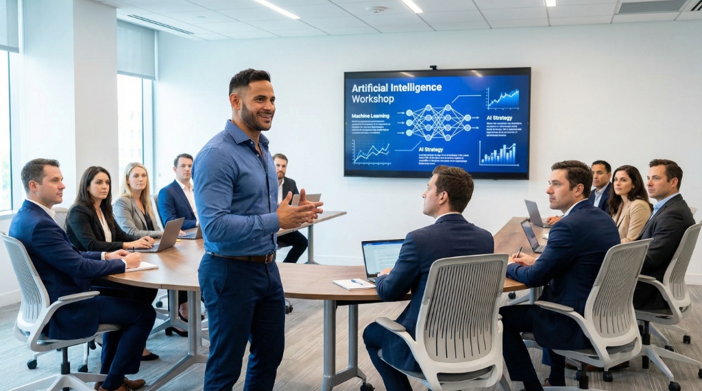 Taj Sarin leading an AI workshop